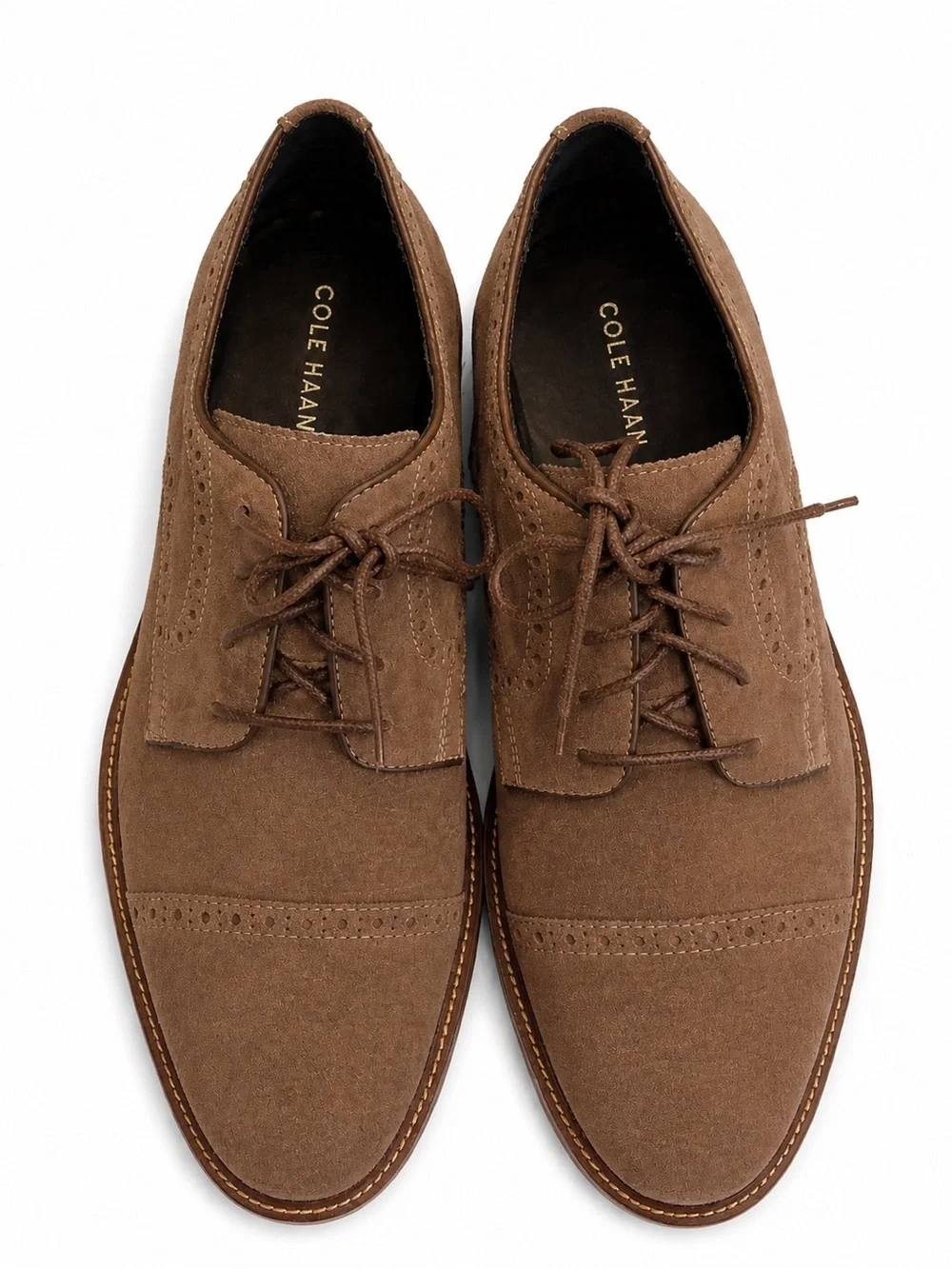 Cole Haan Tan Suede Cap-Toe Derby Leather Oxford Shoes NEW